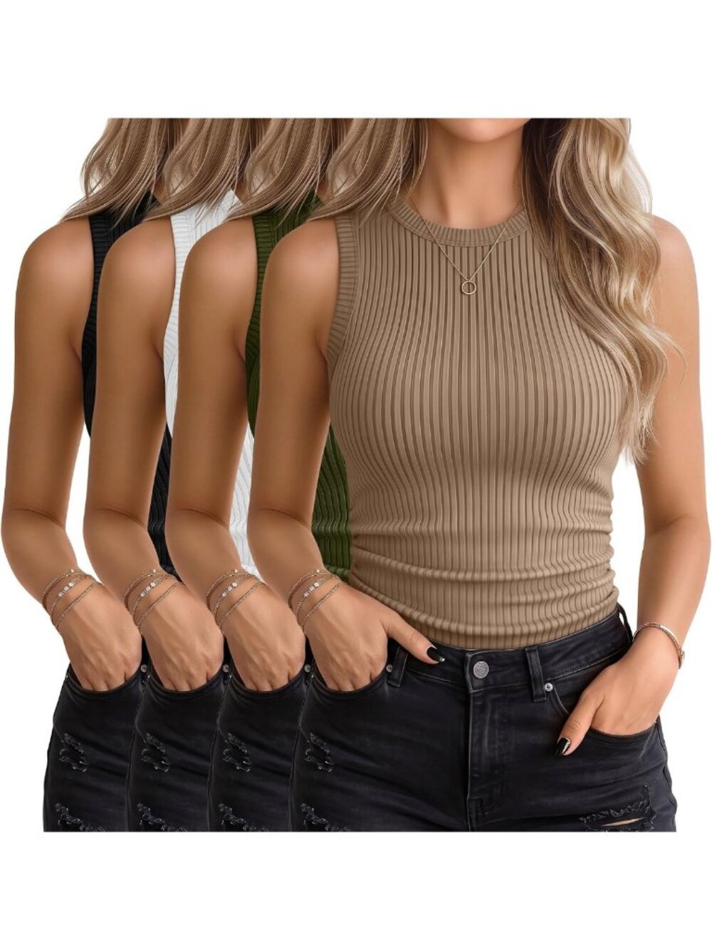 4 Pack Women's Ribbed Cotton Tanks - Soft, Stretchy, Versatile Basics for